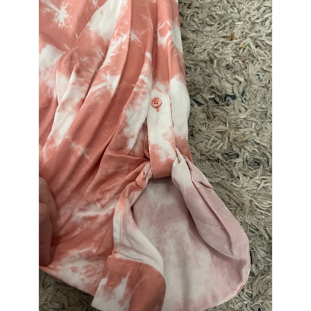 Como Blue Women's Tie Dye Button Up Shirt Peach NWOT 3X Tie Bottom Swim Cover Up - Picture 6 of 8